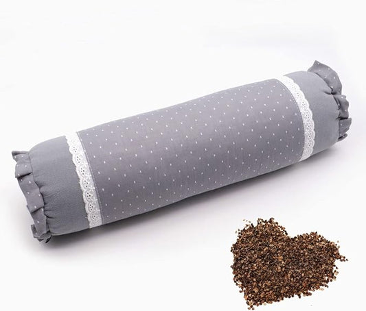 Buckwheat Neck Roll Pillow, Buckwheat Hulls Filling for Neck Support and Pain Relief, Cylinder Round Pillow for Sleeping and Bed (16x4 Inch, Gray)