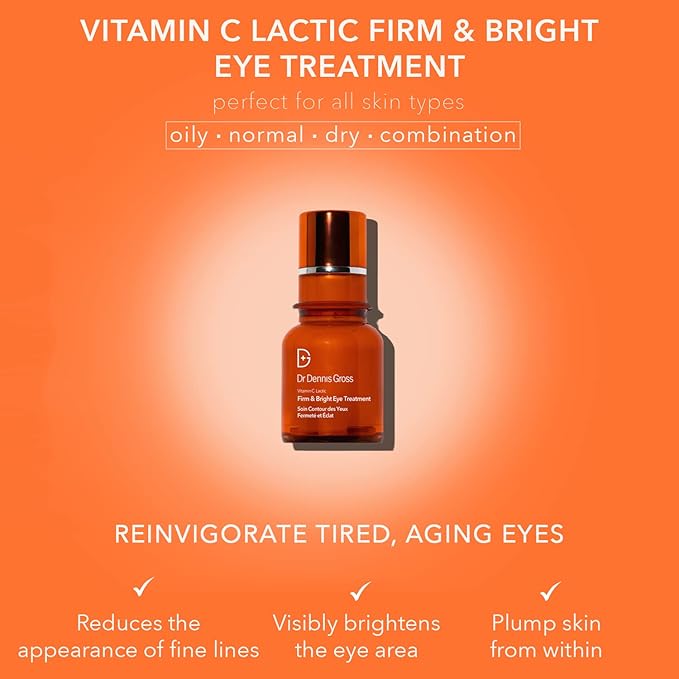 Dr. Dennis Gross Vitamin C Lactic Firm & Bright Eye Treatment | Silky, Lightweight, Fast-Absorbing Treatment to Improve Puffiness, Dark Circles, and Wrinkles Around the Eyes | 0.5 oz