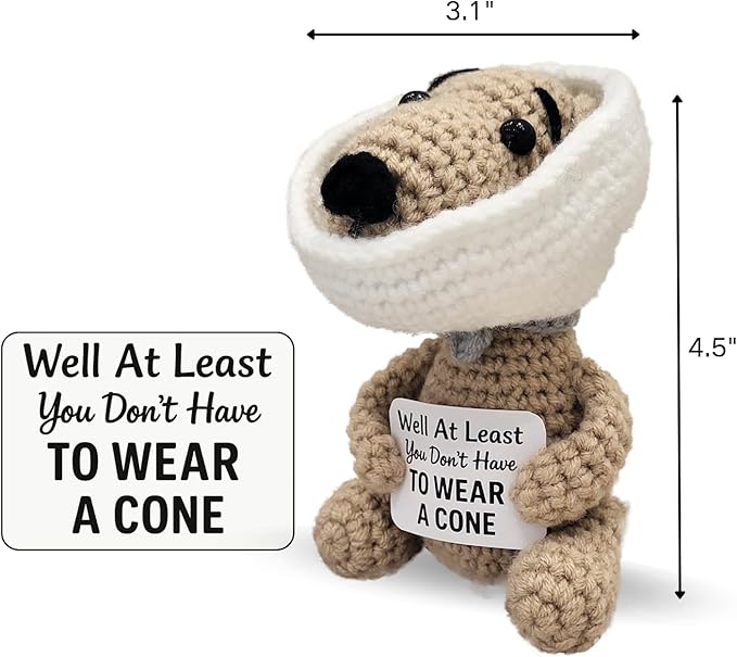 Well at Least You Don’t Have to Wear a Cone – Funny and Thoughtful Crochet Dog Gift – 4.5" Handmade Plush for Surgery Recovery, Vasectomy Humor, or Quirky Retirement Gift