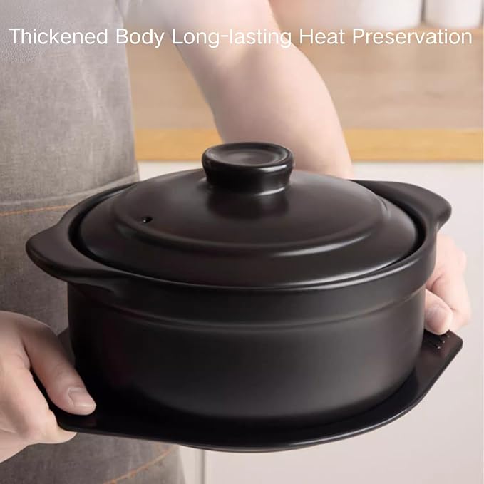 Korean Stone Bowl with Lid & Platter,Ceramic Pot Clay Pots for Cooking Hot Pots Rice Pot Dolsot Bibimbap and Soup Cookware 1200ml Includes Utensil Set