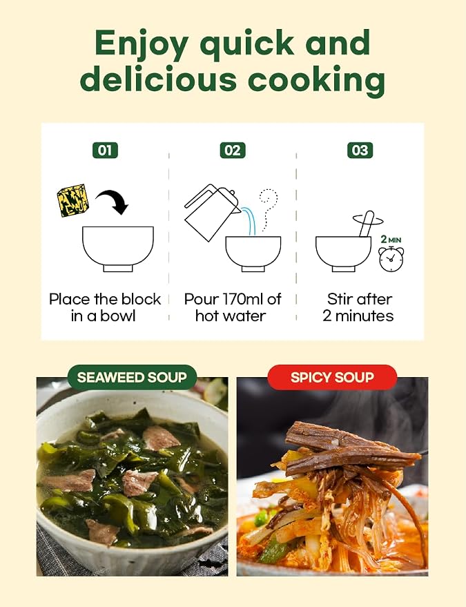 Korean Frozen Dried Multi-Pack Soup (Seaweed Soup 10g × 6ea) + (Korean spicy soup 10g × 6ea) Easy cooking Individual packaging 한국 전통 국, 미역국, 육개장