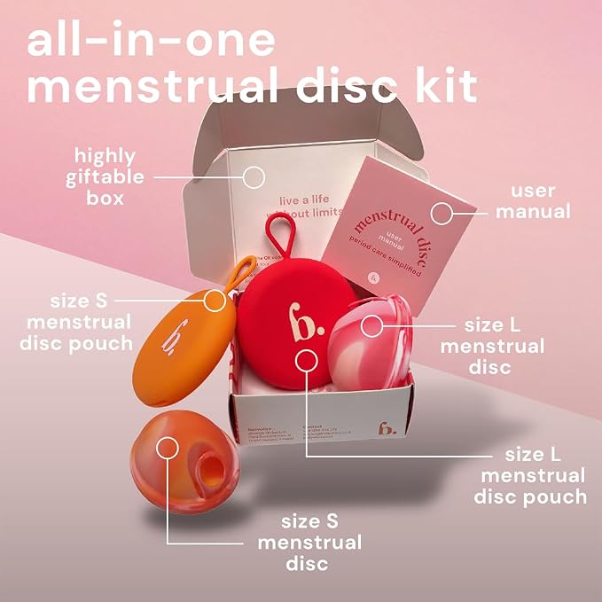 Bodyotics Menstrual Disc Reusable, 2-Pack Size S & L - Softer Than Menstrual Cups and Can Be Used Intimate Moments - Comfort-Fit Period Disc Set with 12 Hr Wear - 100% Medical Grade Silicone | Leak-Proof Alternative to Cups, Tampons & Pads for Light or...