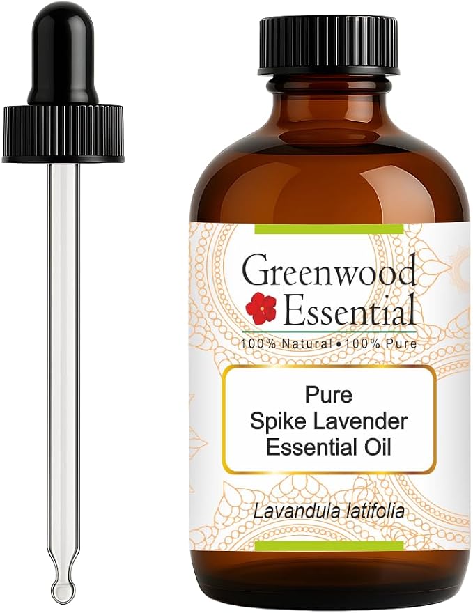 Greenwood Essential Pure Spike Lavender Essential Oil (Lavandula latifolia) with Glass Dropper Steam Distilled 120ml (4 oz)