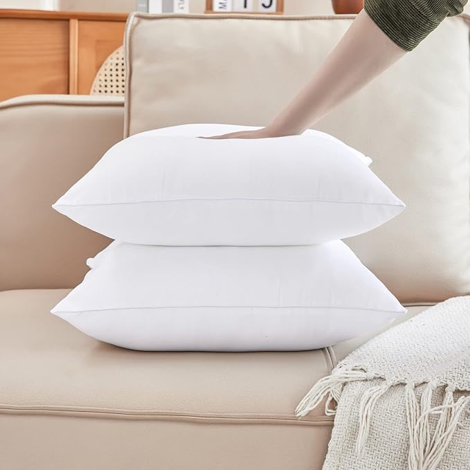 Qeils 24 x 24 Soft Polyester Cover Pillow Inserts Set of 2 - White Rectangle Square Decorative Pillow Inserts for Couch & Sofa