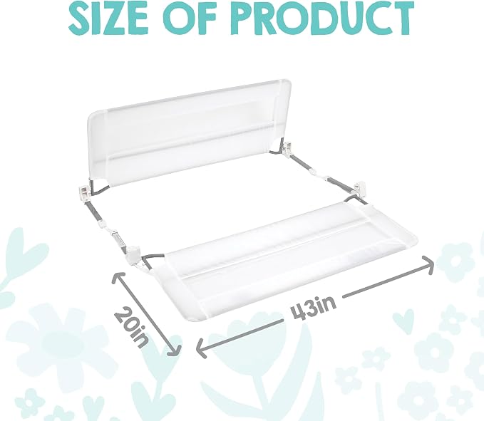 Regalo Safety Double-Sided Swing Down Bed Rail Guard (2-Pack), Toddler Bed Rail for Twin to Queen Beds, Extra Long 43”, Reinforced Anchor System, Easy Install, White