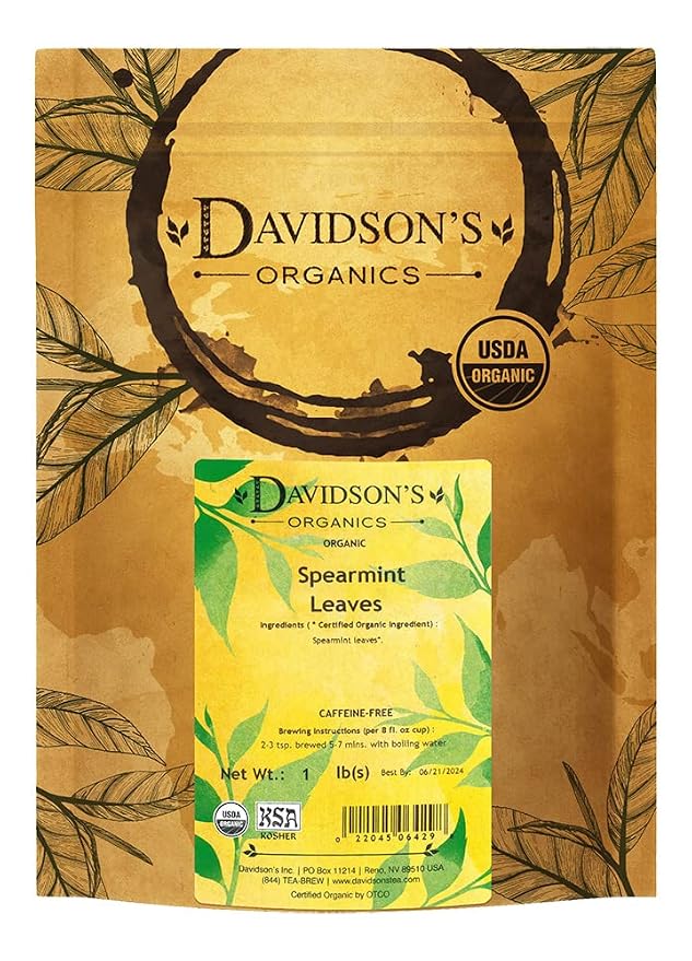 Davidson's Tea Bulk Organic Spearmint Leaves, 16-Ounce Bag