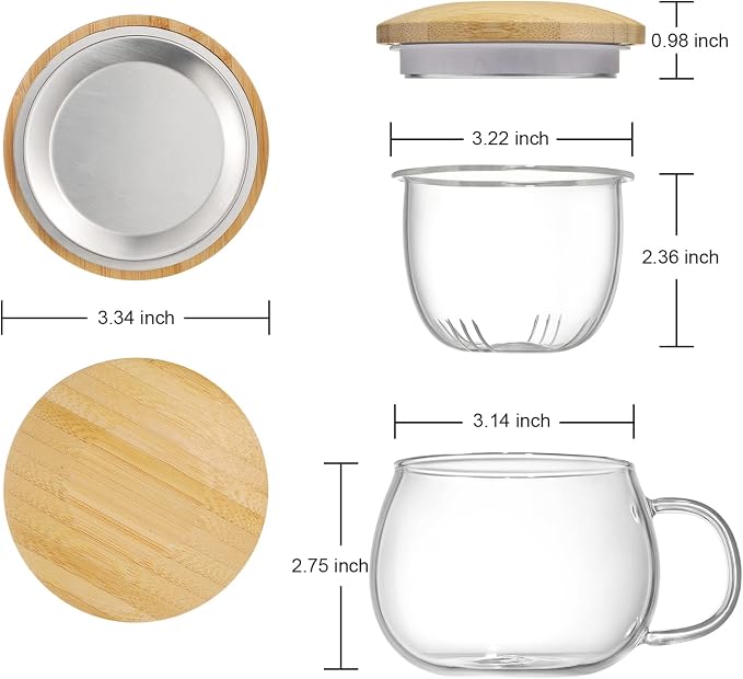 Lezero 13oz Tea Mug with Infuser and Lid Kit, Glass Teacup with Filter for Steeping Blooming & Loose Leaf Tea, Heat Resistance, Lead-free, Microwave & Dishwasher Safe, Gifts Box Include