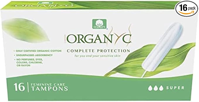 Organyc 100% Certified Organic Cotton Tampons, No Applicator, Super, 16 Count, White