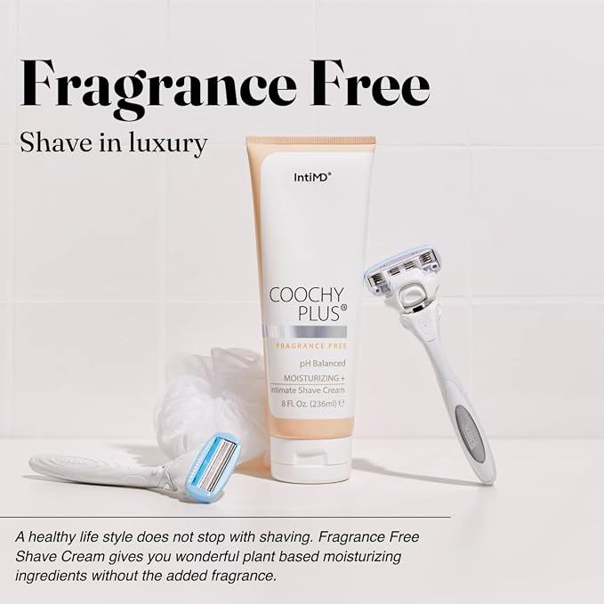 IntiMD Coochy Plus Intimate Shaving Complete Kit - Antioxidant Formula Prevents Razor Burns, Itchiness & Ingrown Hairs - Fragrance Free Shave Cream+After Shave Mist