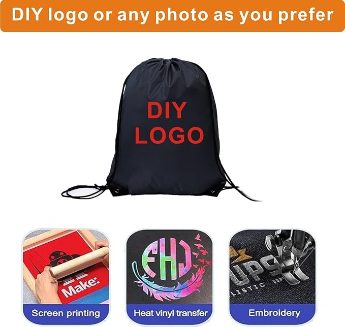 Drawstring Backpack Bulk 50 Packs Draw String Bags for Gym Sports Trip Pedestrianism Cinch Sack DIY for Women Men (black)