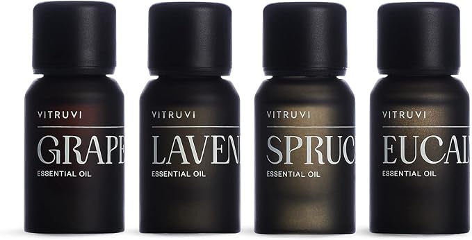 Vitruvi Essentials Kit, Essential Oil Starter Kit, 100% Pure Lavender, Eucalyptus, Grapefruit, Spruce, Essential Oil Set | Essential Oils for Diffusers Aromatherapy 4X 10ml (0.3 fl.oz), 4 Count