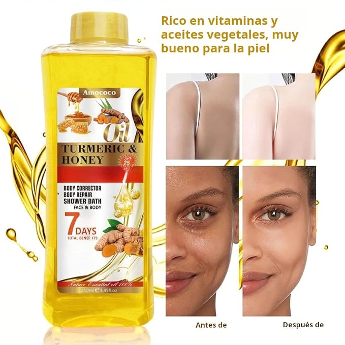 Turmeric & Honey Body Oil, Hydrating with Collagen & Sweet Almond Oil, 250ml, Moisturizing Nourishing for Face and Body Oil for All Skin Types, 8.45 fl oz