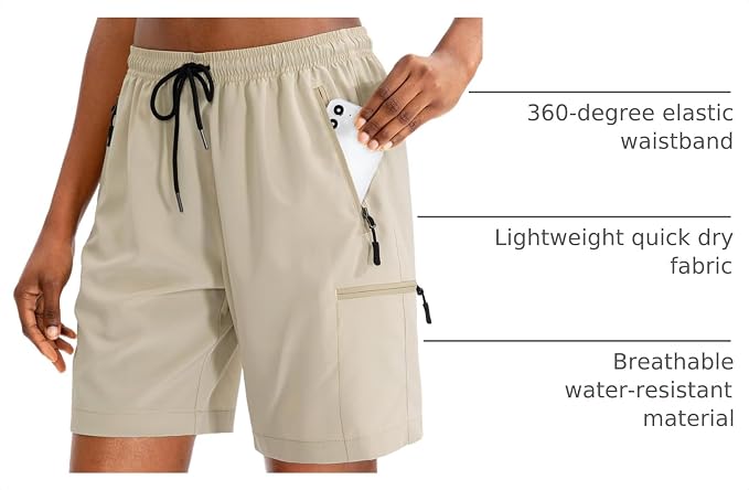 SANTINY Women's 5''/ 7''/9'' Hiking Cargo Shorts Quick Dry Lightweight Summer Shorts for Women Athletic Golf Zipper Pockets
