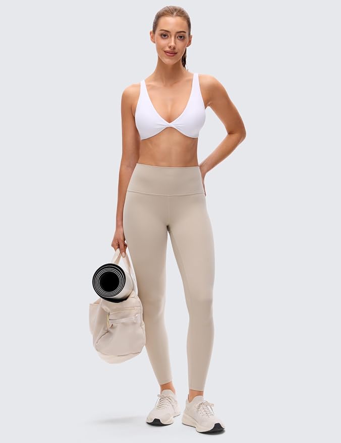 CRZ YOGA Butterluxe Front Twist Deep V Neck Sports Bras for Women - Wide Straps Padded U Back Yoga Crop Top