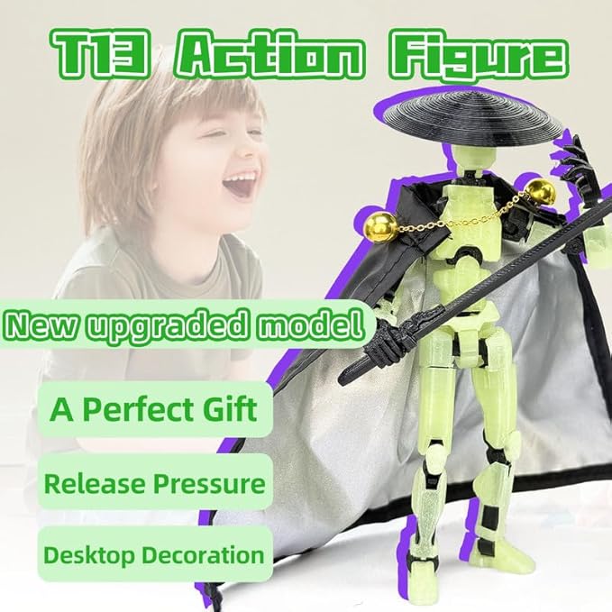 Assembly Completed T13 Action Figures,T 13 Action Figure, Robo 13 3D Printed Action Figure - The Ultimate Hero for Action-Packed Playtime,5.2 Inch (Green (Glows in The Dark))
