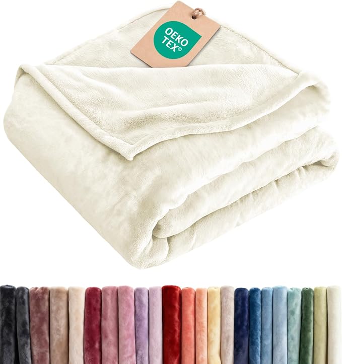 Fleece Blanket King Size - Ultra-Soft Warm Flannel Fleece Blanket - Ivory | Soft, Warm, Outdoor Picnic Blanket for Camping, Travel, Lightweight, Cozy, Anti-Static, Home Decor Gifts for Men & Women