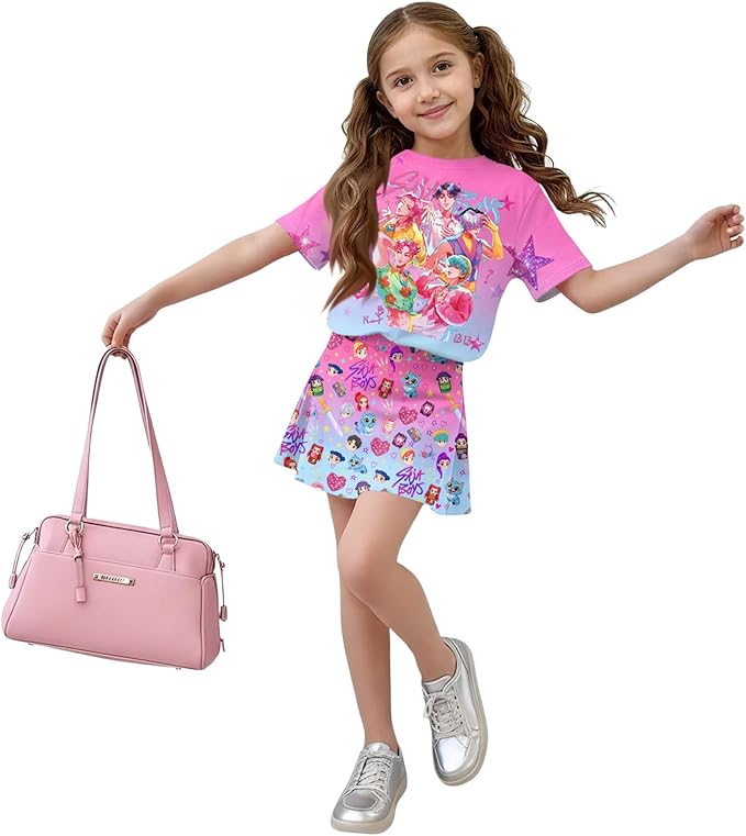 HTHLVMD K Pop Short Sleeve T-Shirt and Skirts Outfits Set for Girls Hunters Rumi Mira Zoey Graphic Tees De-Mon Costume