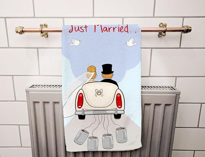 Marry Romantic Bath Towel 15X30 Inch Washcloths Newlyweds in A Car Love Face/Body/Hair/Hand Towel for Spa Gym Yoga Swim Bathroom Kitchen Hotel