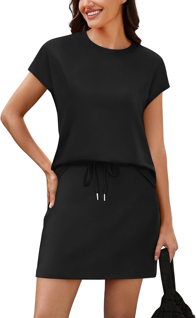 Sampeel Two Piece Skirt Sets for Women Summer Resort Wear Outfits Crew Neck Cap Sleeve Tops Tennis Skort with Pockets