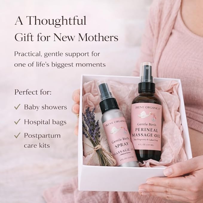 Organic Perineal Massage Oil Spray by Irene Organics for Pregnancy and Postpartum - Prevention for Perineum Tearing, All Natural, Third Trimester Pregnancy Must Haves for Childbirth (Perineal Bundle)