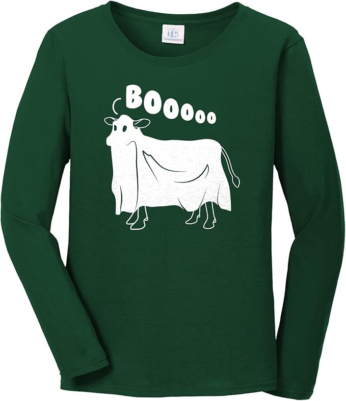 Threadrock Women's Cow Ghost Saying Moo Long Sleeve T-Shirt