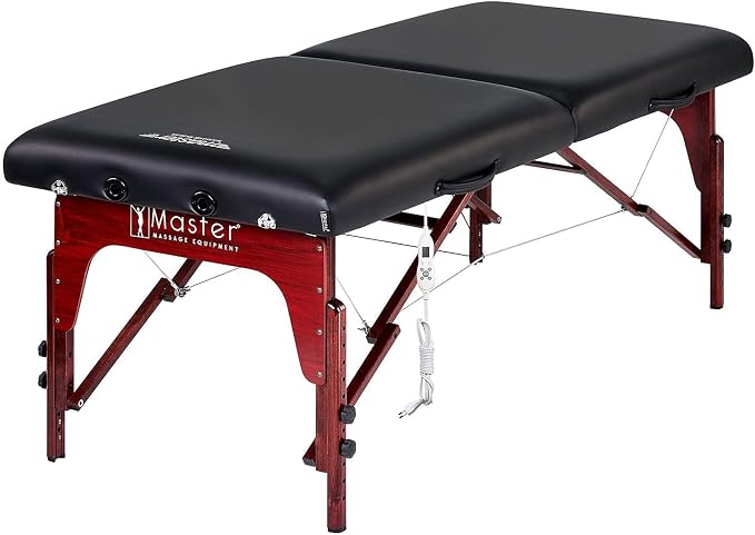 31" Montclair ThermaTop™ Master Massage Portable Massage Table with Memory Foam, Reiki Panels, & Shiatsu Cables (Black& Mahogany) Esthetician Bed- Lash Table