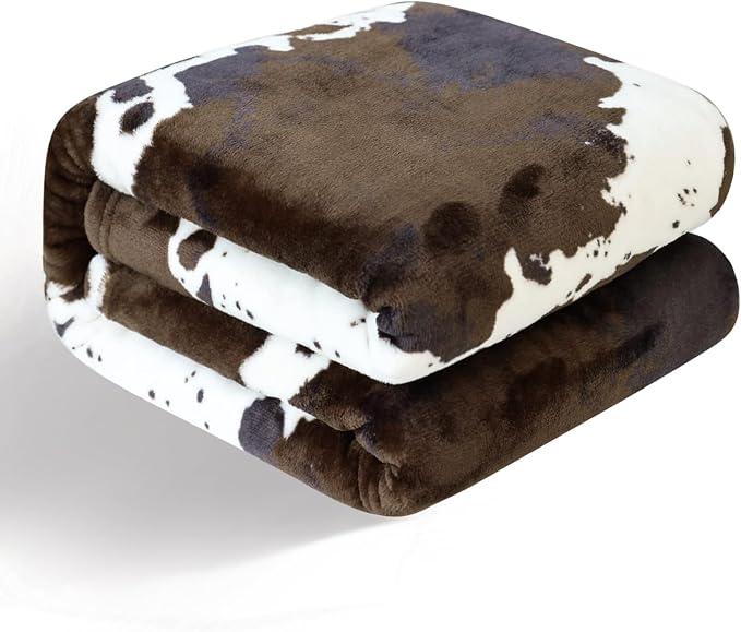 Bnuitland Brown Cow Print Throw Blanket 300 GSM Double Sided Fuzzy Decor Lap Blanket for Bed/Sofa/Couch, Super Soft Cozy Flannel Throw Gift for Adults and Kids, 50×60 inch