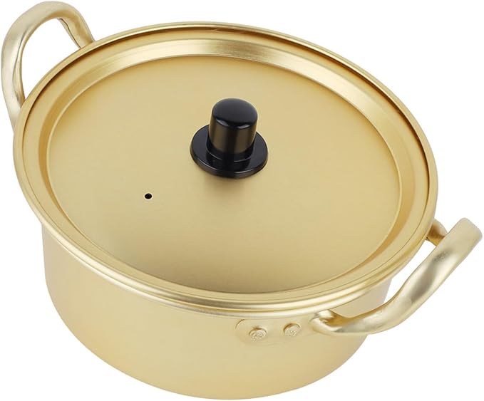 Ramen Pot Kimchi Container Noodle Pot Double Handle Yellow Aluminum Stock Pot Ramen Pot Korean (16cm)