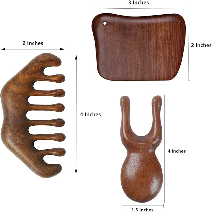 OULIGET Wood Gua Sha Massage Tools Set,Scraping Scalp Massage Comb, Wooden Gua Sha Scraping Tools,3 Pieces.