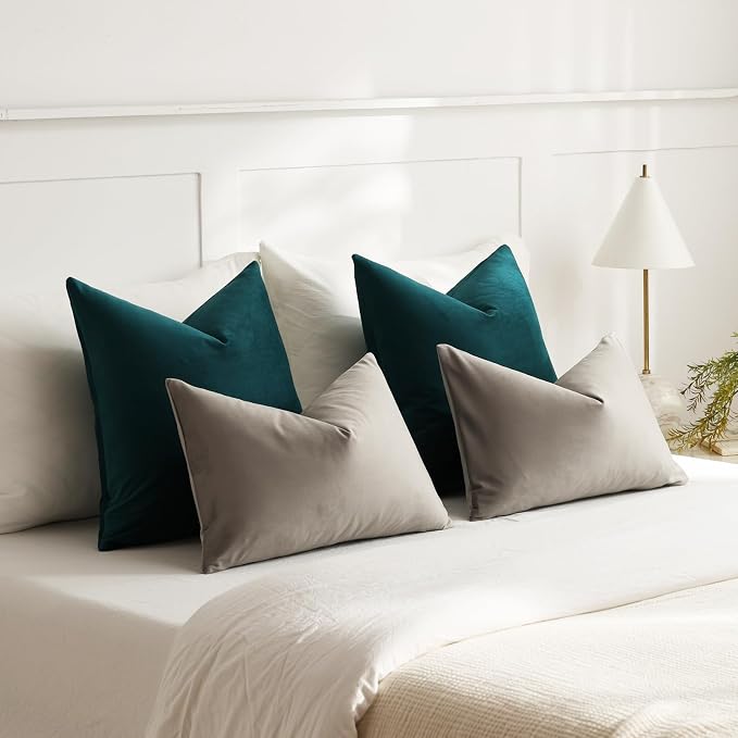 Lumbar Pillow Covers 12x20 Light-Grey: Pack of 2 Cozy Soft Velvet Rectangular Modern Luxury Decorative Throw Pillow Cases for Sofa Couch Living Room Bed Home Decor