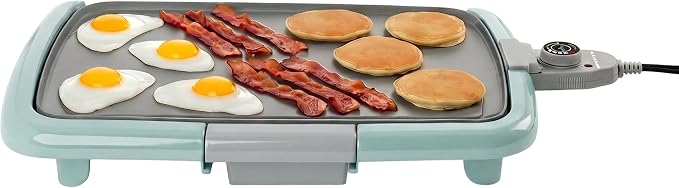 OVENTE Electric Griddle with 16 x 10 Inch Non-Stick Plate, Blue GD1610LBL | Removable and Adjustable Temperature Control, Indoor Grill perfect for Instant Breakfast, Pancakes, Eggs or Burgers