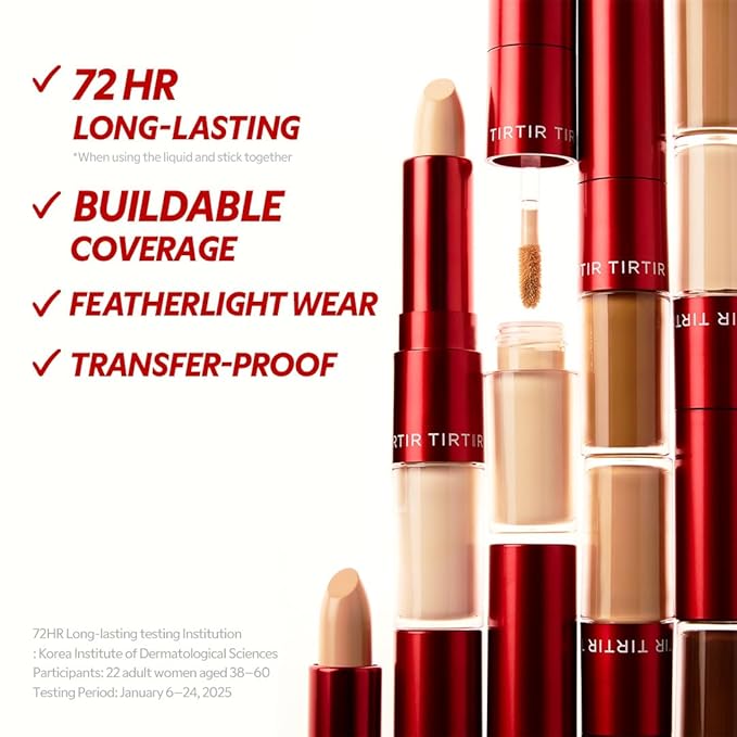 TIRTIR Glide&Hide Blurring Concealer - Creamy texture, Conceals dark circles and wrinkles, Dual formula (liquid tip & balm stick), Long-lasting wear, Korean Makeup, #1N, 0.28 Oz
