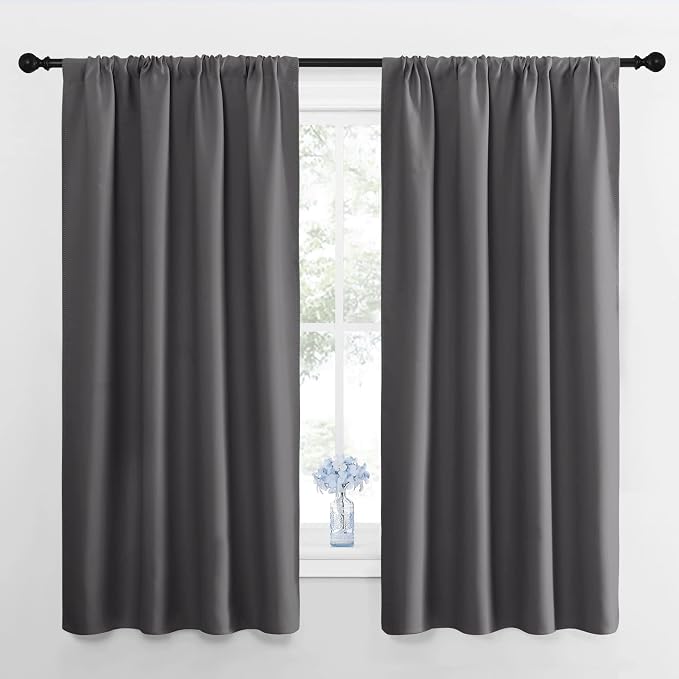 NICETOWN Blackout Curtains Panels for Bedroom - Thermal Insulated Rod Pocket Window Blackout Drapes/Draperies for Living Room (2 Panels, W42 x L63 inches, Grey)