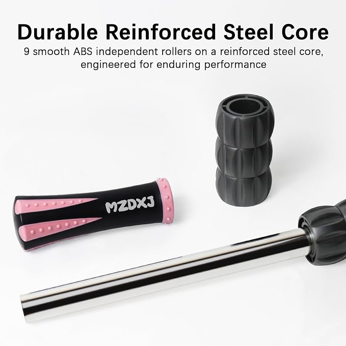 Muscle Roller Massage Roller Stick- Deep Tissue Fascia Blaster for Myofascial Pain Relief, Lymphatic Drainage & Body Sculpting, Handheld Physical Therapy & Recovery Tool (Pink black-18 inch)