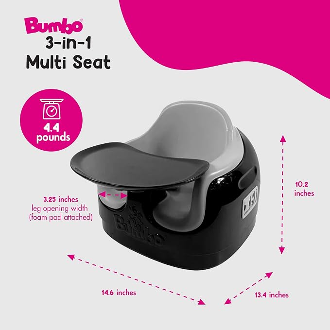 Bumbo 2 Pack 3-in-1 Multi-Seat for 6 to 36 Months, Travel Baby Feeding and Play Floor Seat, All-in-One Portable Booster with Tray & Toddler High Chair, Black/Monsoon