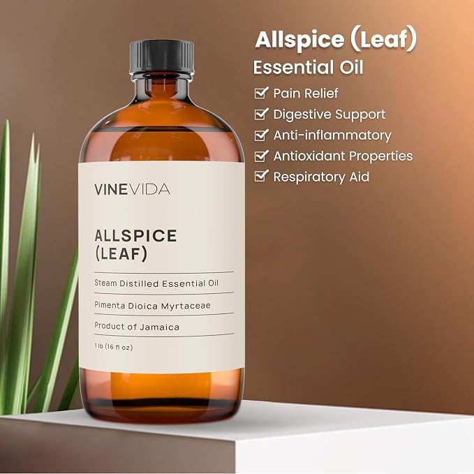 VINEVIDA Allspice (Leaf) Essential Oil 16 oz - Undiluted Allspice (Leaf) Oil 16 oz - Allspice (Leaf) Candle Oil Scent - DIY Candle Scents for Candlemaking - Bulk Essential Oil for Soap Making