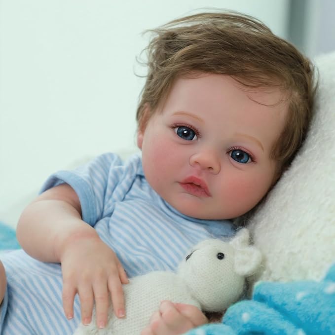 SCOM 18-Inch Reborn Baby Dolls Boy - Realistic Newborn Baby Doll, Lifelike Weighted Soft Body, Adorable Poseable Real Life Doll with Accessories – Gift for Kids Age 3+ & Collectors