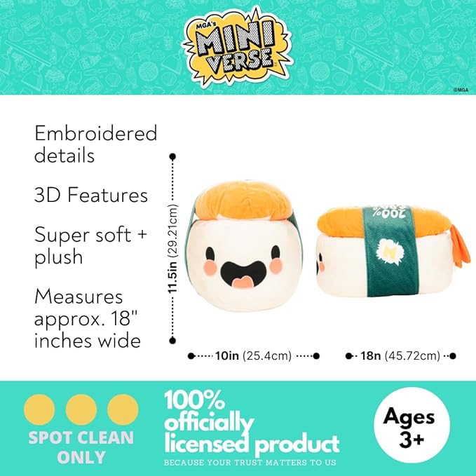 Miniverse Sushi Bedding Super Soft Cozy Decorative Cuddle Pillow, (Officially Licensed Product) By Franco Collectibles