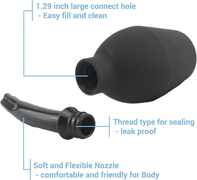 TopQuaFocus 10oz Enema Bulb Douche Bulb for Men or Women Colon Cleaning 4.8' Tip Anal and Vaginal Cleaner(Black)