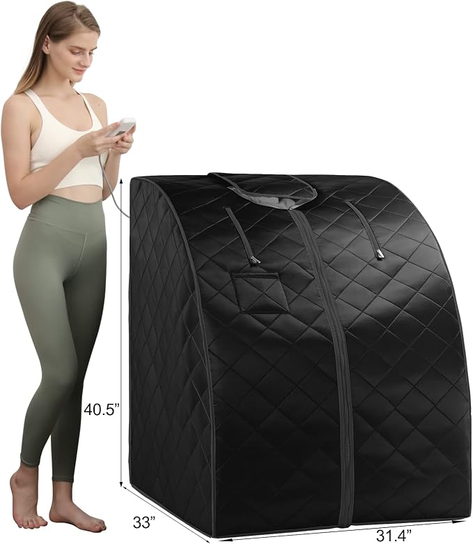 ZONEMEL Oversize Portable Far Infrared 1 Person Sauna, Personal Sauna Spa for Relaxation at Home, with Handheld Remote Control, Heated Footpad and Folding Chair (L 33.0” x W 31.5” x H 40”, X-Large)