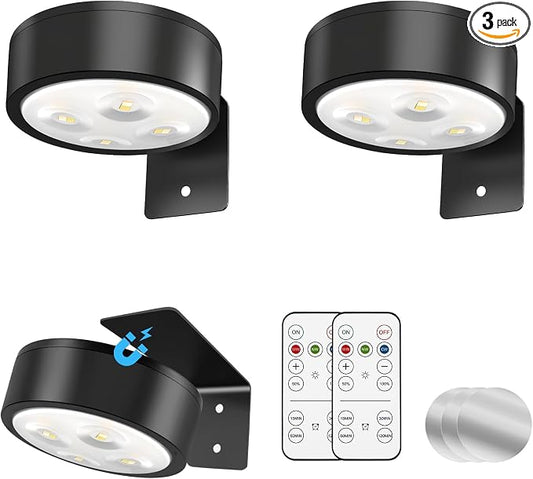 Tututry 3-Pack Battery Operated Picture Light, Magnetic Painting Light with Remote, Dimmable Timer & 3 Modes, Art Display Light for Wall Art, Picture Frame, Portrait, Canvas Decor (Black)