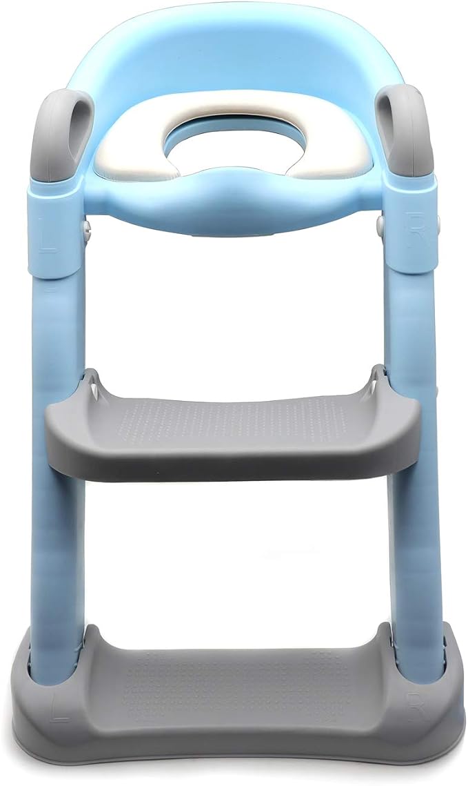 Classic Potty Training Toilet Ladder Seat With Upgraded Cushion Step Stool Ladder Toilet Trainer for Baby Toddler Kids Children In Blue [P/N: ET-BABY002-BLUE STEP-C]