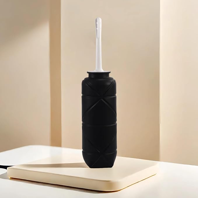 Foldable Compact Silicone Douche Bottle, Reusable Travel Douche Kit, 24 FL Oz Capacity, Black