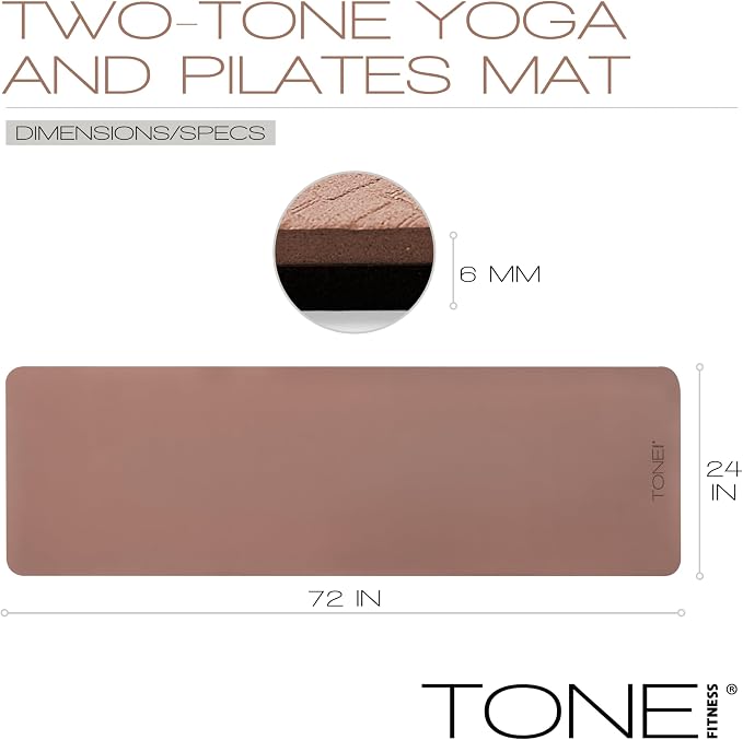 TONE Fitness Yoga Mat 1/4" Thick Non Slip Exercise & Pilates Mat for Home Workouts with Carrying Strap | Multiple Options