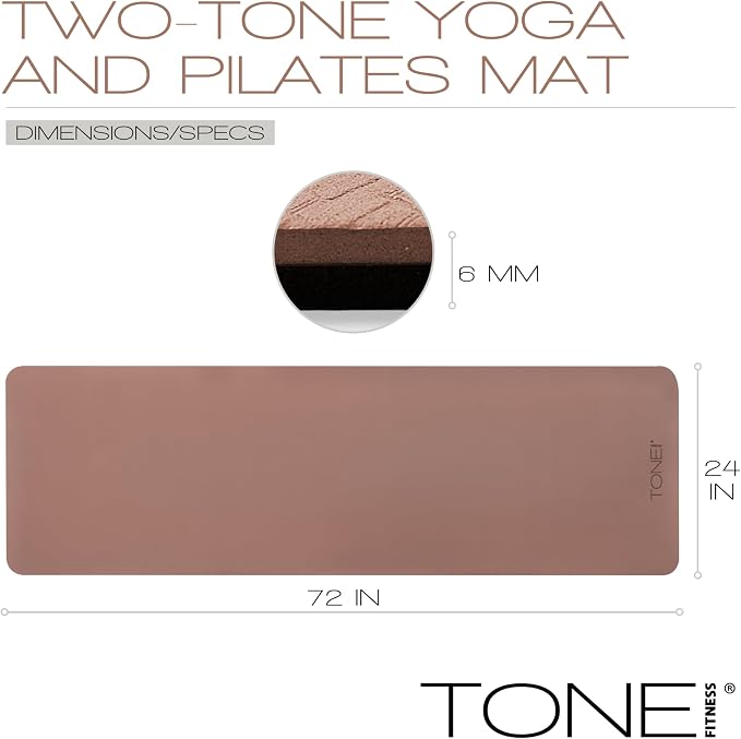 TONE Fitness Yoga Mat 1/4" Thick Non Slip Exercise & Pilates Mat for Home Workouts with Carrying Strap | Multiple Options