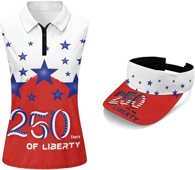 POLERO Golf Tank Top Women Golf Shirts and Visor Hat Collared Racerback Tennis Shirt Set Quarter Zip