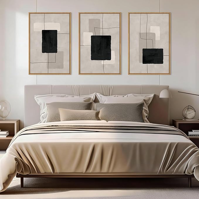 ANHUIB Modern Abstract Wall Art Canvas,Neutral Abstract Wall Art Framed,Contemporary Minimalist Prints,Geometric Line Artwork,3 Piece 16 * 24IN Mid Century Painting for Living Room Bedroom Office