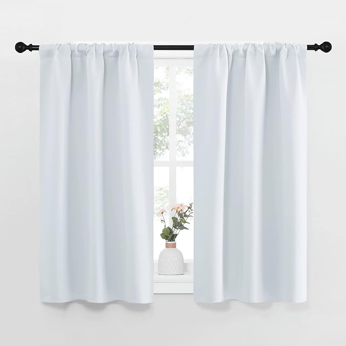 NICETOWN Greyish White Window Curtain Panels - Thermal Insulated Rod Pocket Room Darkening Curtain Sets for Bedroom (Greyish White, 2 Panels, 29 by 40)