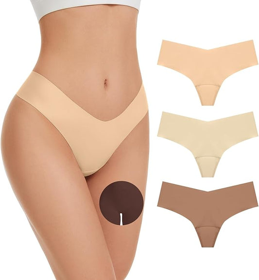 OVRUNS Camel Toe Underwear for Women Low Waist Camel Toe Thong Seamless Workout Cameltoe Proof Concealer Panties 3 Pack