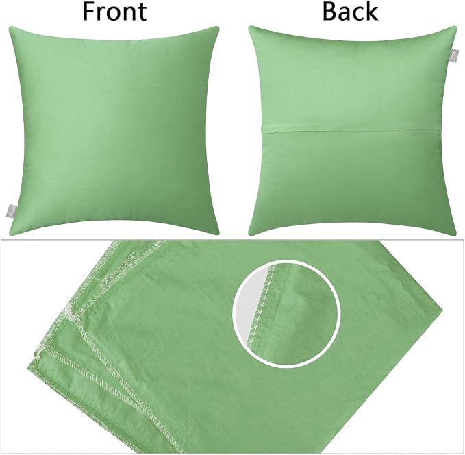 Thmyo 4-Pack 100% Cotton Comfortable Solid Decorative Throw Pillow Case, Square Cushion Cover Pillowcase Sublimation Blank Pillow Covers DIY Throw Pillowcase(16x16 inch/ 40x40cm,Sage Green)